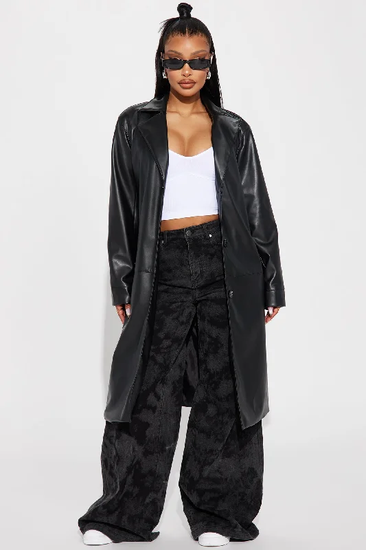 Take Me Home Tonight Faux Leather Trench - Black