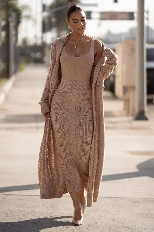 Tan Missy Cable Sweater Midi Skirt