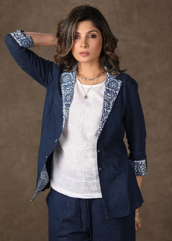 Trendy Cotton Indigo  Blazer Jacket