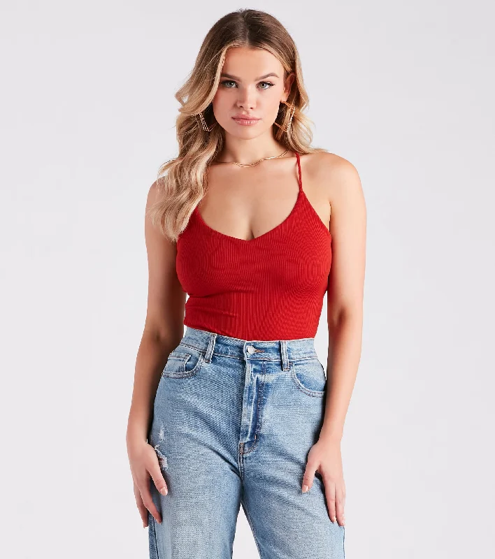 Turn Up The Heat Strappy Rib Knit Bodysuit