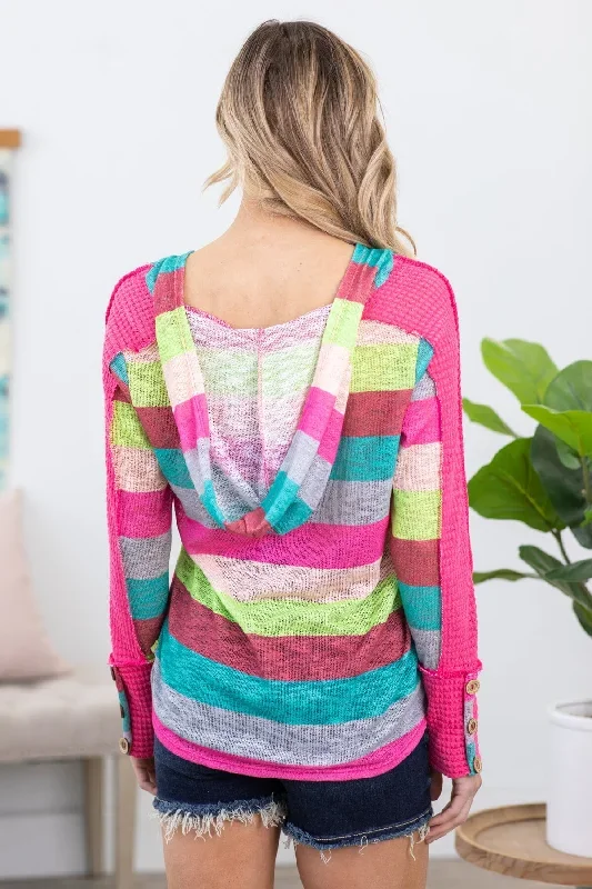 turquoise-multicolor-stripe-hooded-top