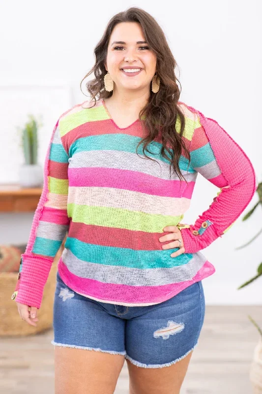 turquoise-multicolor-stripe-hooded-top