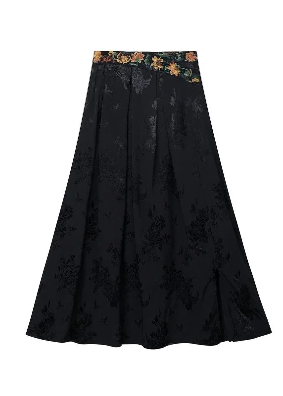 vintage-black-wrinkled-embroideried-patchwork-silk-skirts-spring