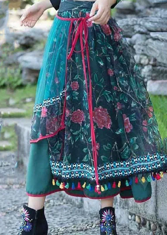 vintage-green-wrinkled-embroideried-patchwork-cotton-skirts-spring