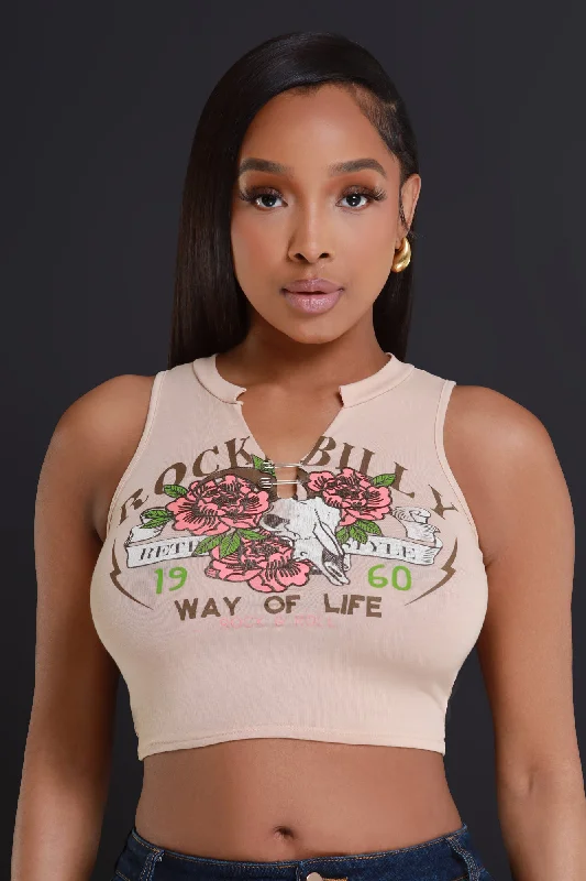 Way Of Life Graphic Crop Top - Taupe