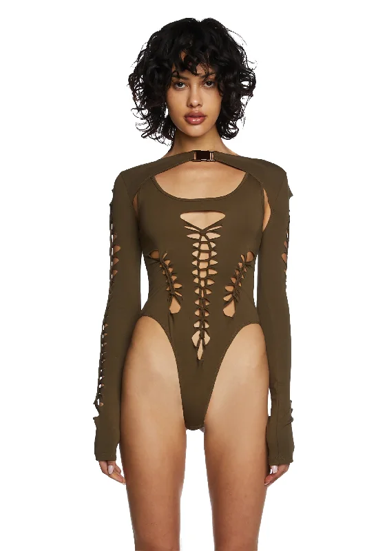 While I'm Young Bodysuit And Shrug Set - Olive