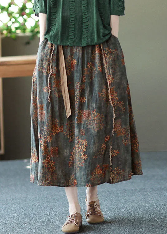 women-blackish-green-wrinkled-pockets-patchwork-linen-skirts-summer