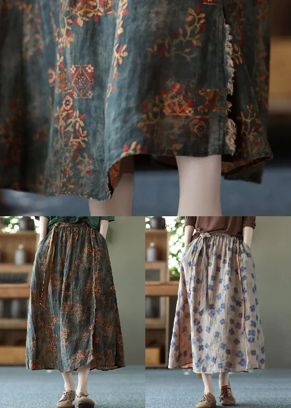 women-blackish-green-wrinkled-pockets-patchwork-linen-skirts-summer