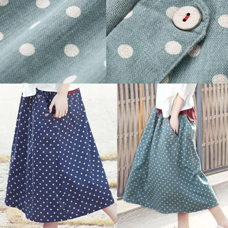 women-summer-blue-dotted-skirts-a-line-casual-skirt