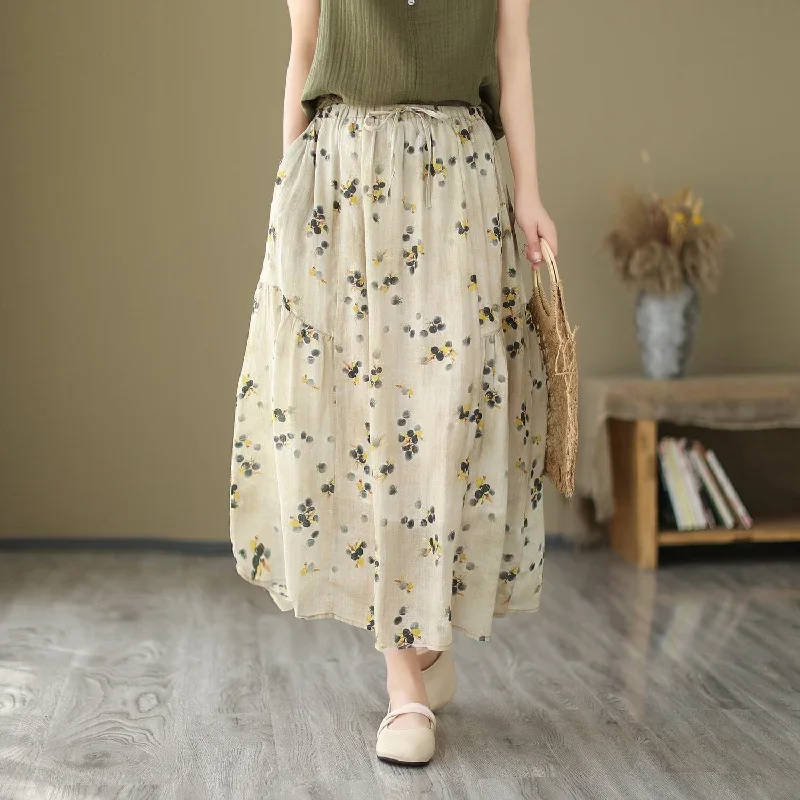 Women Summer Floral Print Casual A-Line Skirt