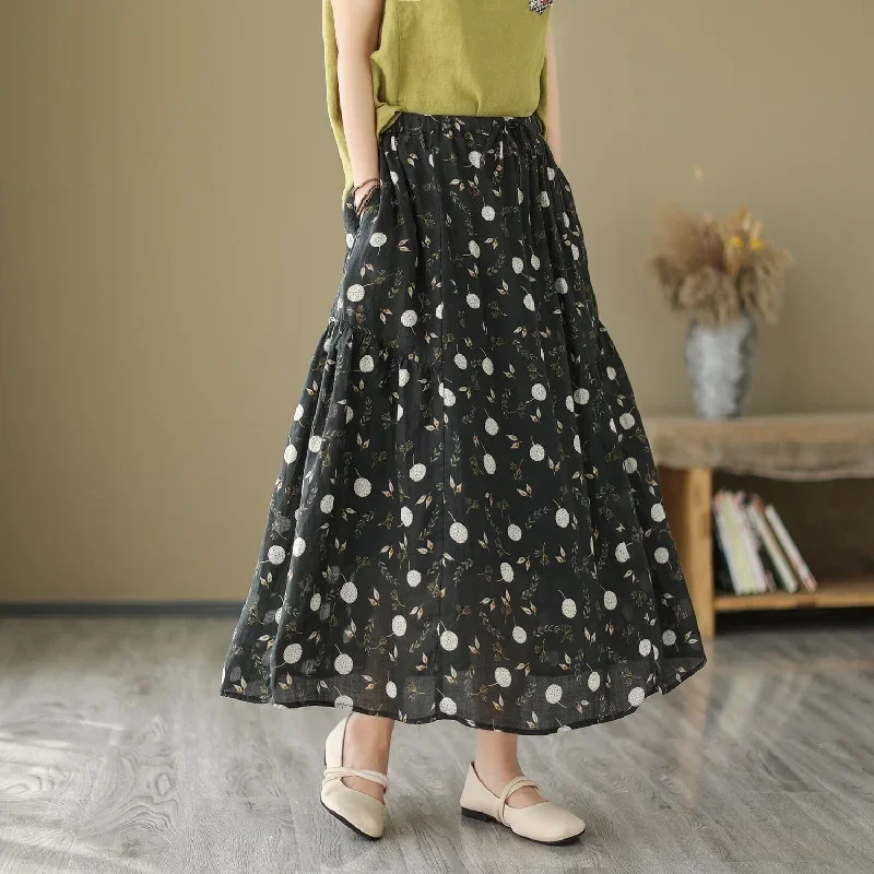 women-summer-floral-print-casual-a-line-skirt