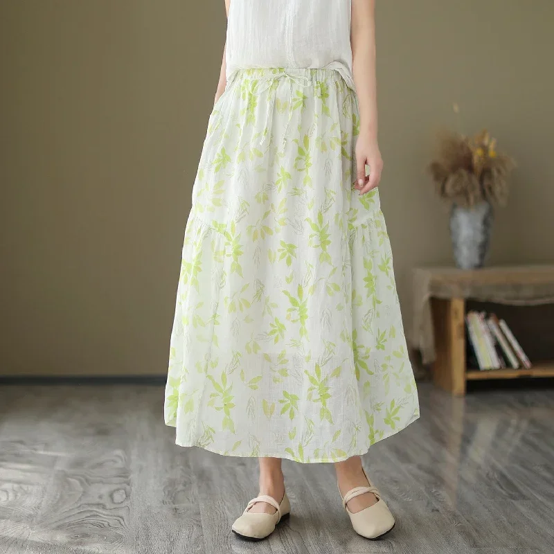 women-summer-floral-print-casual-a-line-skirt