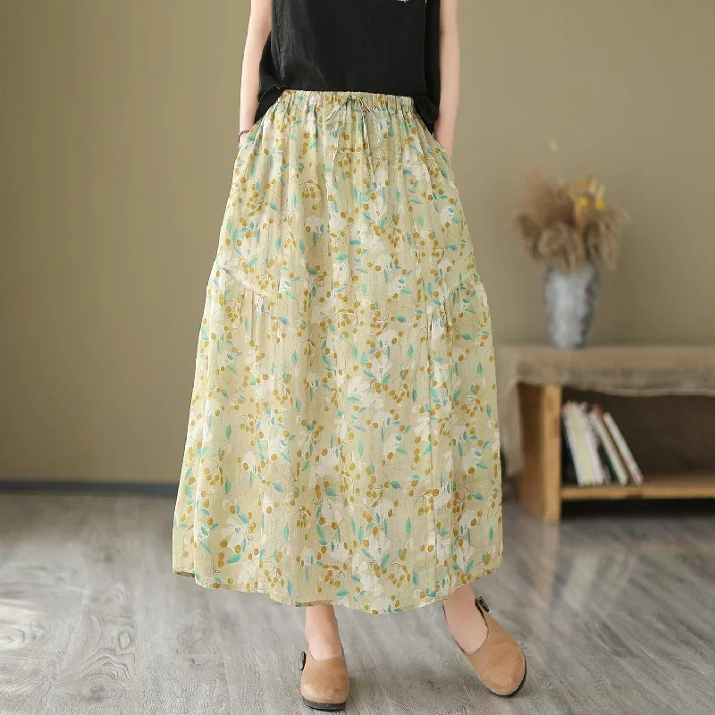 women-summer-floral-print-casual-a-line-skirt