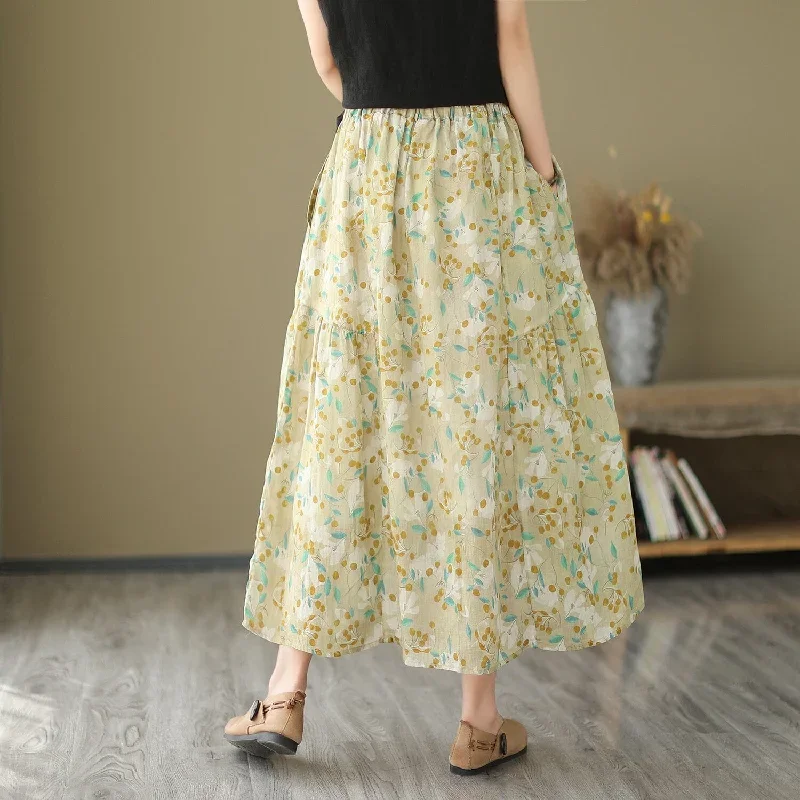 women-summer-floral-print-casual-a-line-skirt