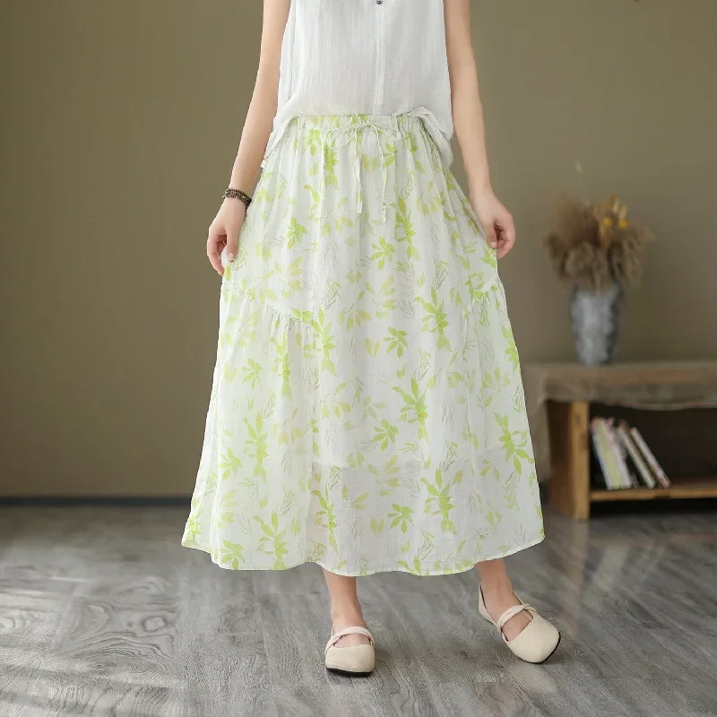 women-summer-floral-print-casual-a-line-skirt