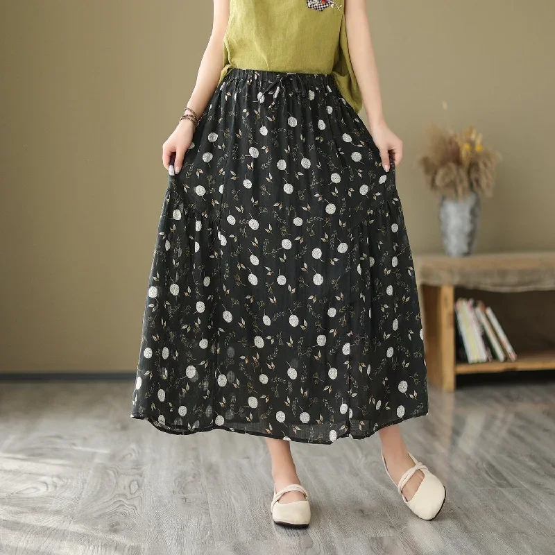 women-summer-floral-print-casual-a-line-skirt