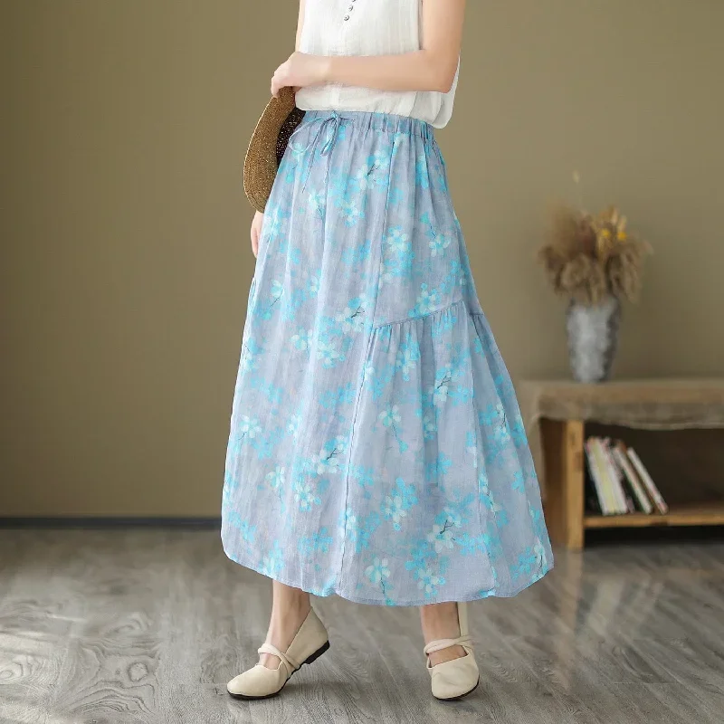 women-summer-floral-print-casual-a-line-skirt