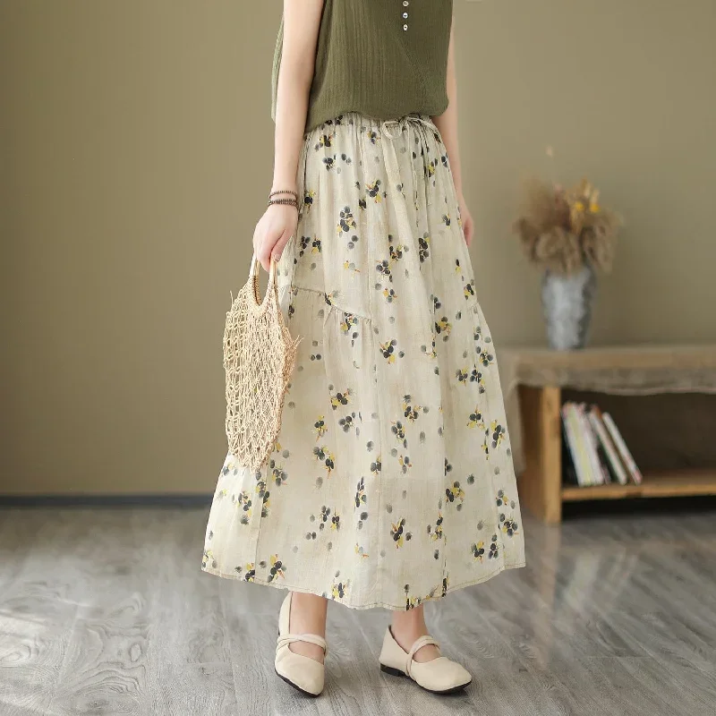 women-summer-floral-print-casual-a-line-skirt