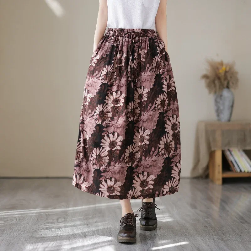 Women Summer Floral Print Casual Skirt