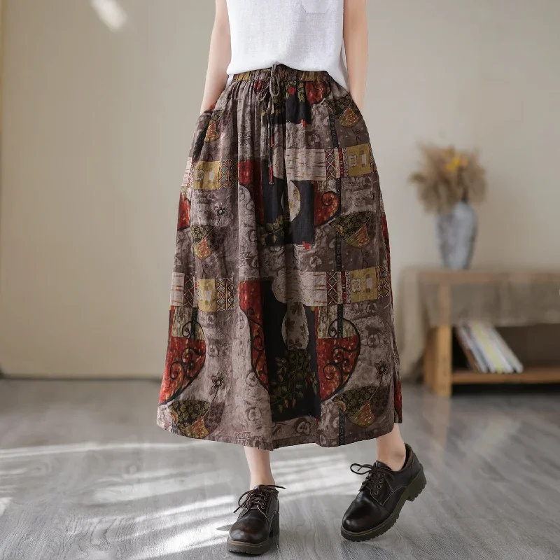 women-summer-floral-print-casual-skirt