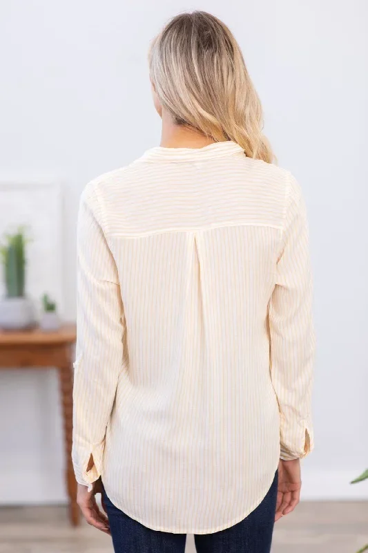 yellow-and-off-white-pinstripe-button-up-top